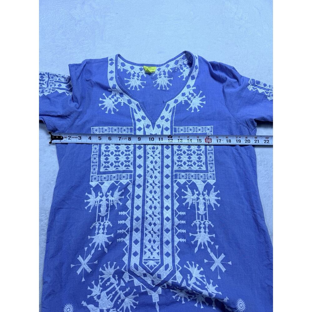 Roberta Roller Rabbit Kurta Dress Sz L Blue White Star Embroidered Modern Craft - Picture 3 of 11